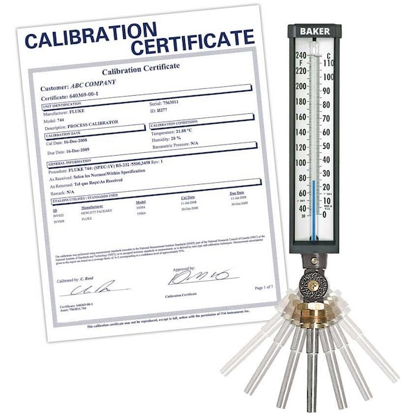 Baker Instruments 9VU35-245 Industrial Thermometer, 30 to 240 deg F (0 to 114 deg C), 9VU35-245-NIST - main